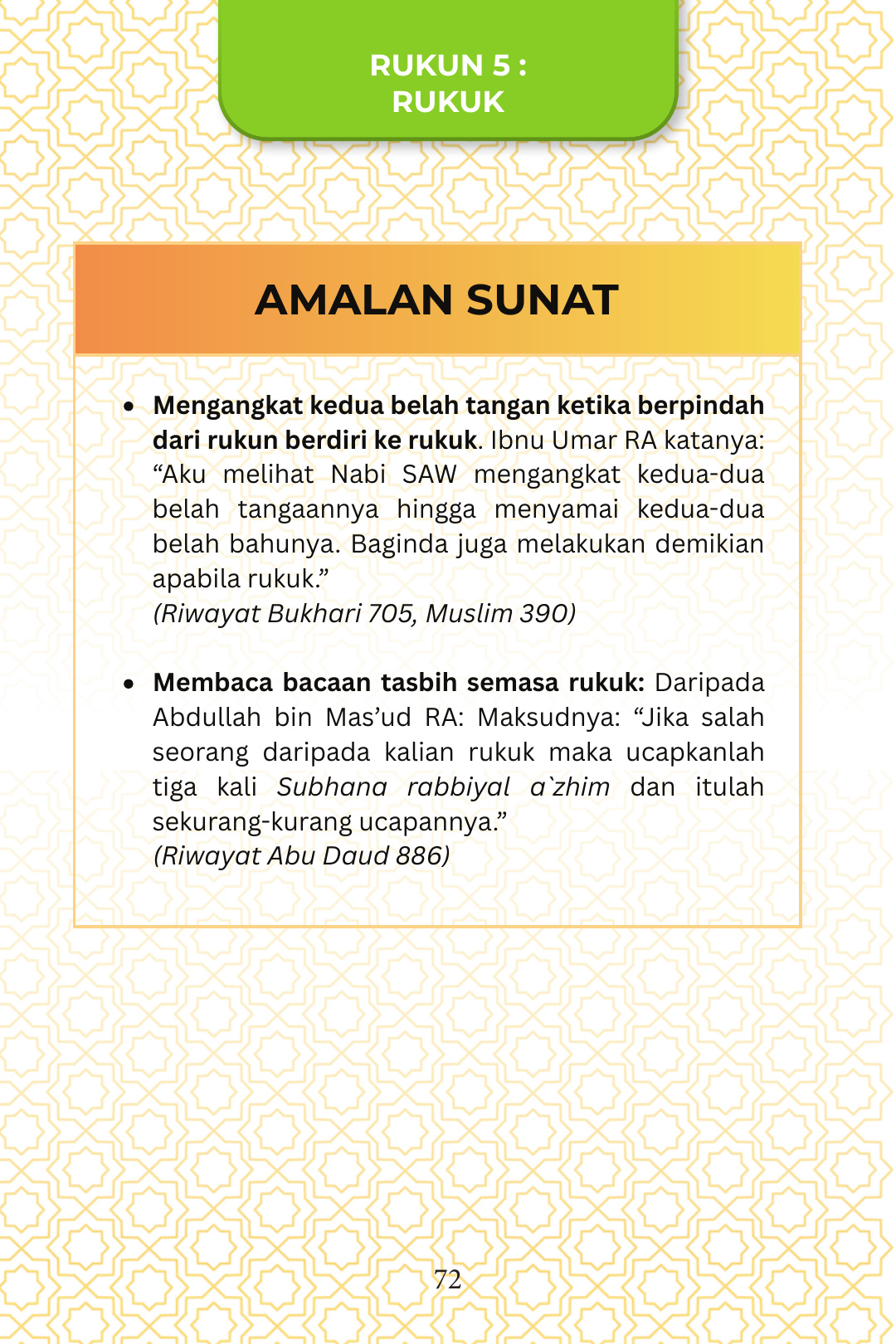 Amalan sunat rukuk · Hlm. 72 — halaman sebenar buku